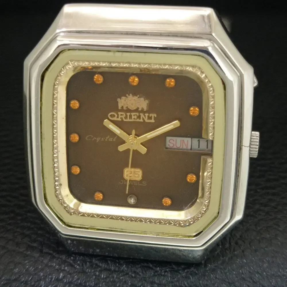 Vintage 1988 Orient Automatic Mens Silver Watch W/daydate & Gold accents